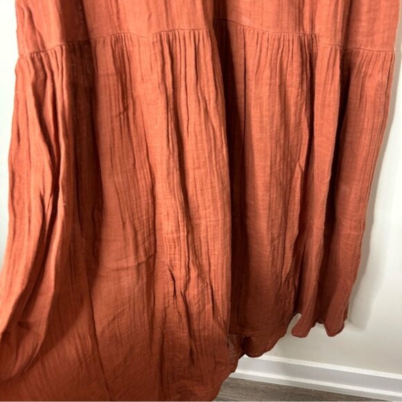 Anthropologie Kallie Flowy Maxi Dress Brown Crinkled Cotton Gauze Empire Waist - Picture 6 of 16